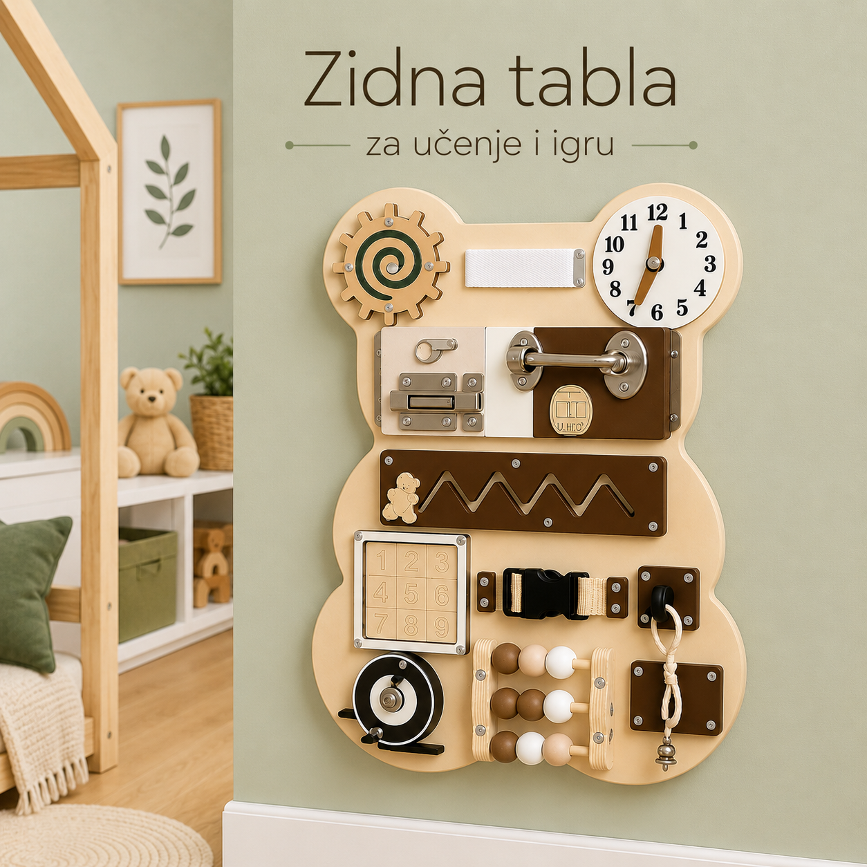 KINDER HOME Montesori drvena tabla za motoriku Medved