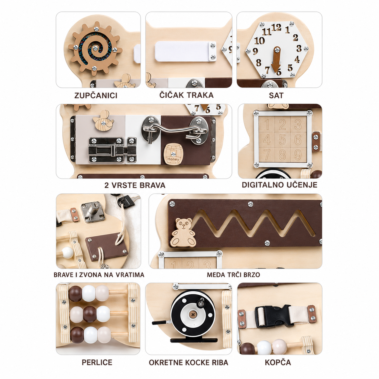 KINDER HOME Montesori drvena tabla za motoriku Medved