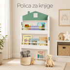 KINDER HOME Dečija polica za knjige i igračke – Kuća, 3 police, drvo