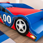 KINDER HOME Drveni dečiji krevet, trkački automobil sa ugrađenim stepenikom i sigurnosnim ramom - FORMULA