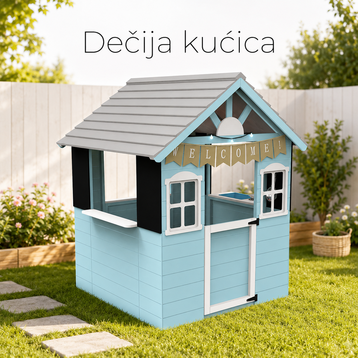 KINDER HOME Dečija drvena kućica za igru sa kuhinjom