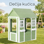KINDER HOME Dečija drvena kućica za igru na otvorenom – baštenska kućica za decu, zelena i bela, 107×90×144 cm