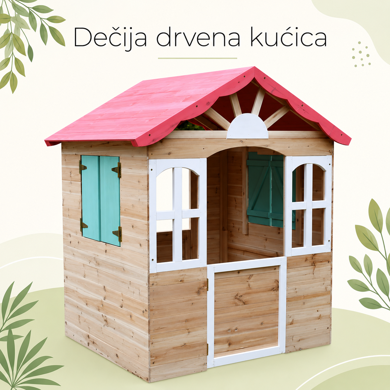 KINDER HOME Dečija drvena kućica za igru na otvorenom - za dvorište i baštu, 115×102×129 cm