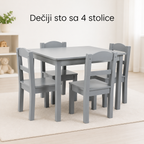 KINDER HOME Dečiji sto sa 4 stolice – Drveni dečiji sto za igru i učenje, sivi set
