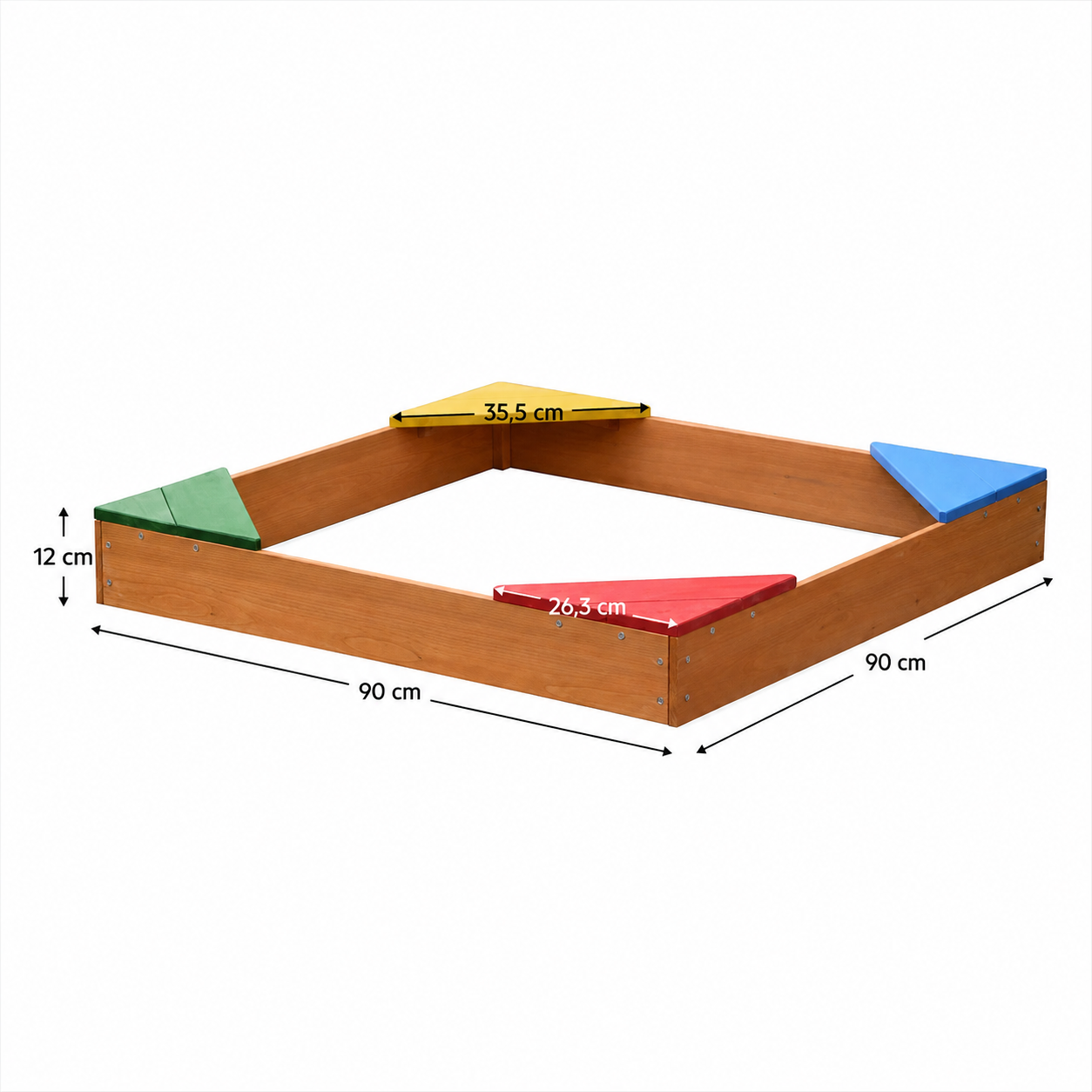 KINDER HOME Dečiji drveni peskarnik sa 4 sedišta – 90x90 cm, za dvorište i baštu