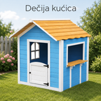KINDER HOME Dečija drvena kućica za igru – Za igranje uloga, dvorište i baštu, plava, 118×138×132,5