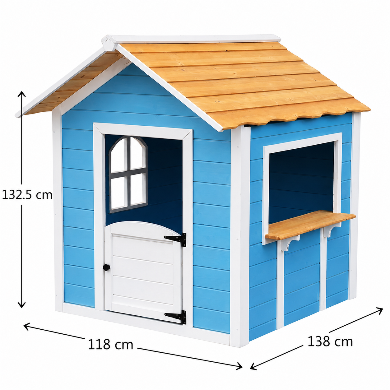 KINDER HOME Dečija drvena kućica za igru – Za igranje uloga, dvorište i baštu, plava, 118×138×132,5