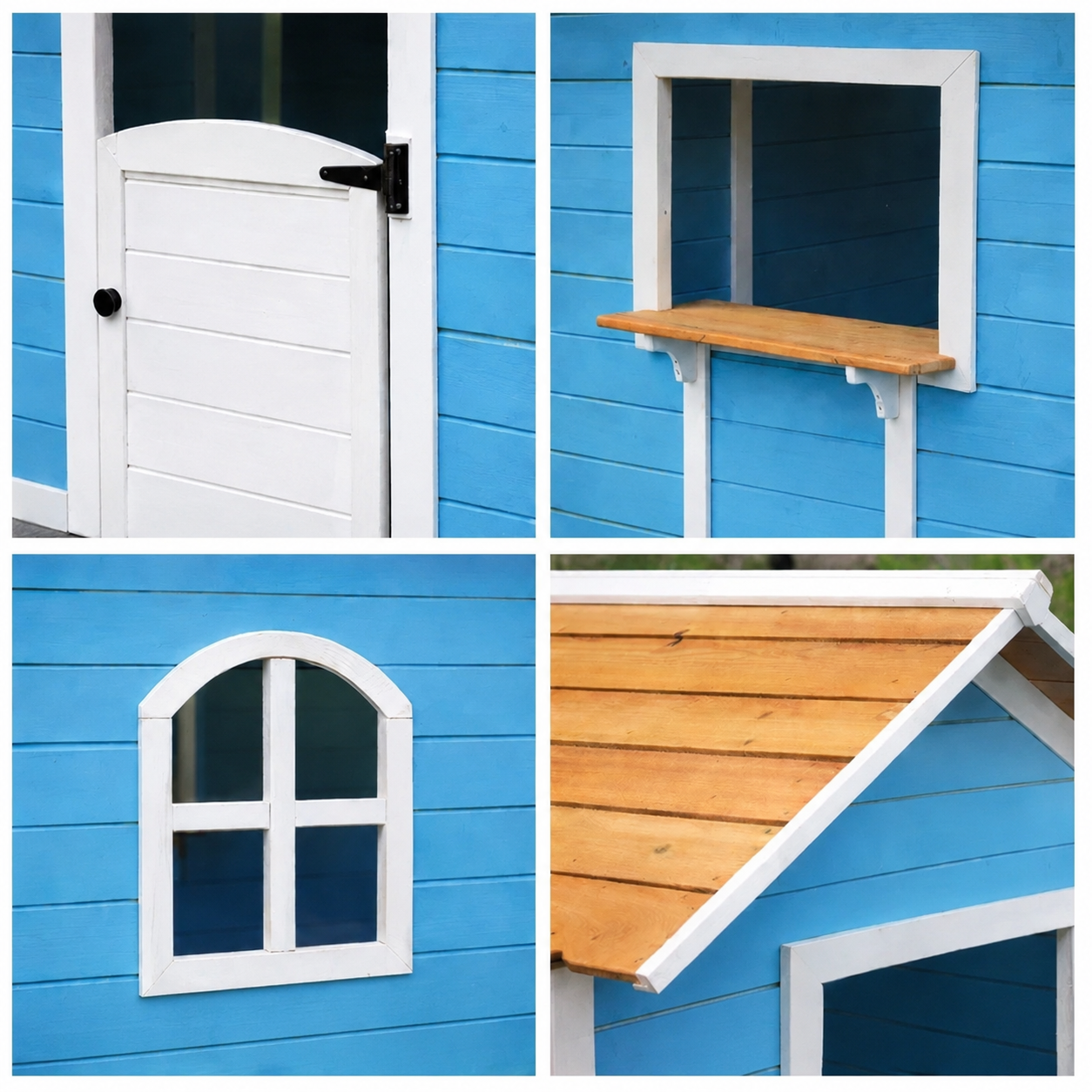 KINDER HOME Dečija drvena kućica za igru – Za igranje uloga, dvorište i baštu, plava, 118×138×132,5
