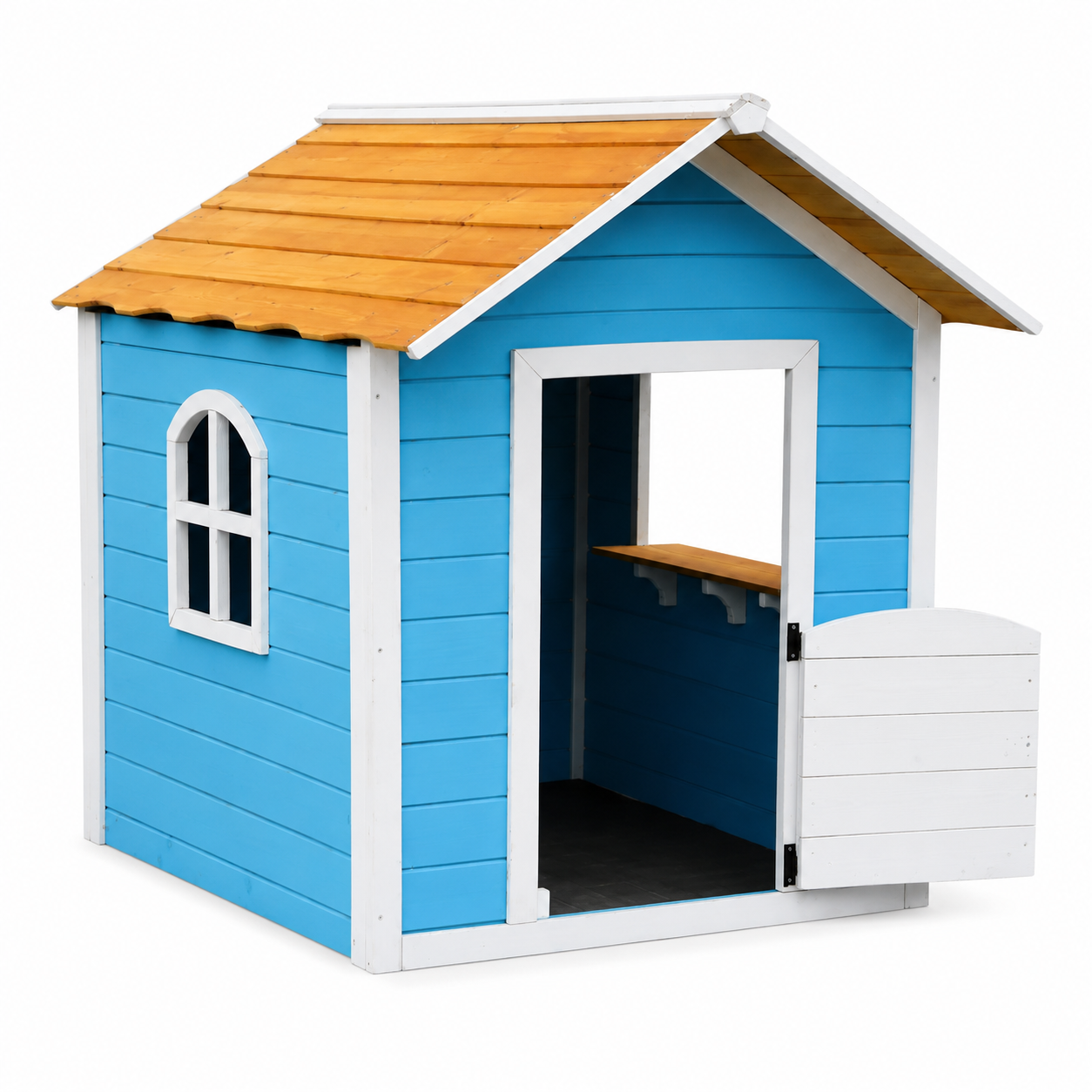 KINDER HOME Dečija drvena kućica za igru – Za igranje uloga, dvorište i baštu, plava, 118×138×132,5