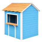 KINDER HOME Dečija drvena kućica za igru – Za igranje uloga, dvorište i baštu, plava, 118×138×132,5