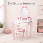KINDER HOME Dečiji drveni toaletni stočić sa ogledalom i svetlima, roze, 92 cm