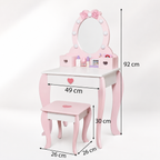 KINDER HOME Dečiji drveni toaletni stočić sa ogledalom i svetlima, roze, 92 cm