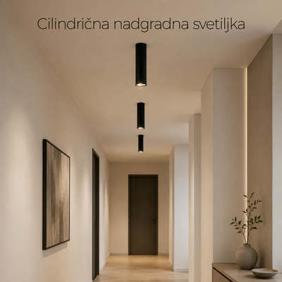 Cilindrična nadgradna svetiljka, 6W, CRNA LUX0170