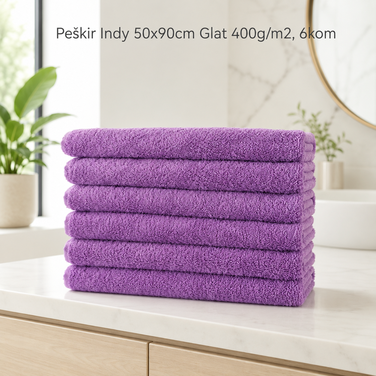 Peškir Indy 50x90cm Glat 400g/m2 Ljubičasta, 6kom