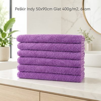 Peškir Indy 50x90cm Glat 400g/m2 Ljubičasta, 6kom