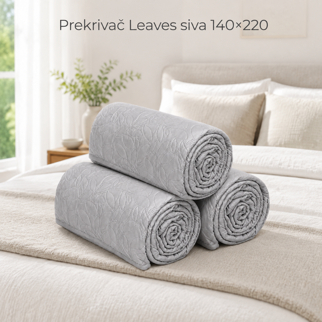 Prekrivač Leaves siva 140×220