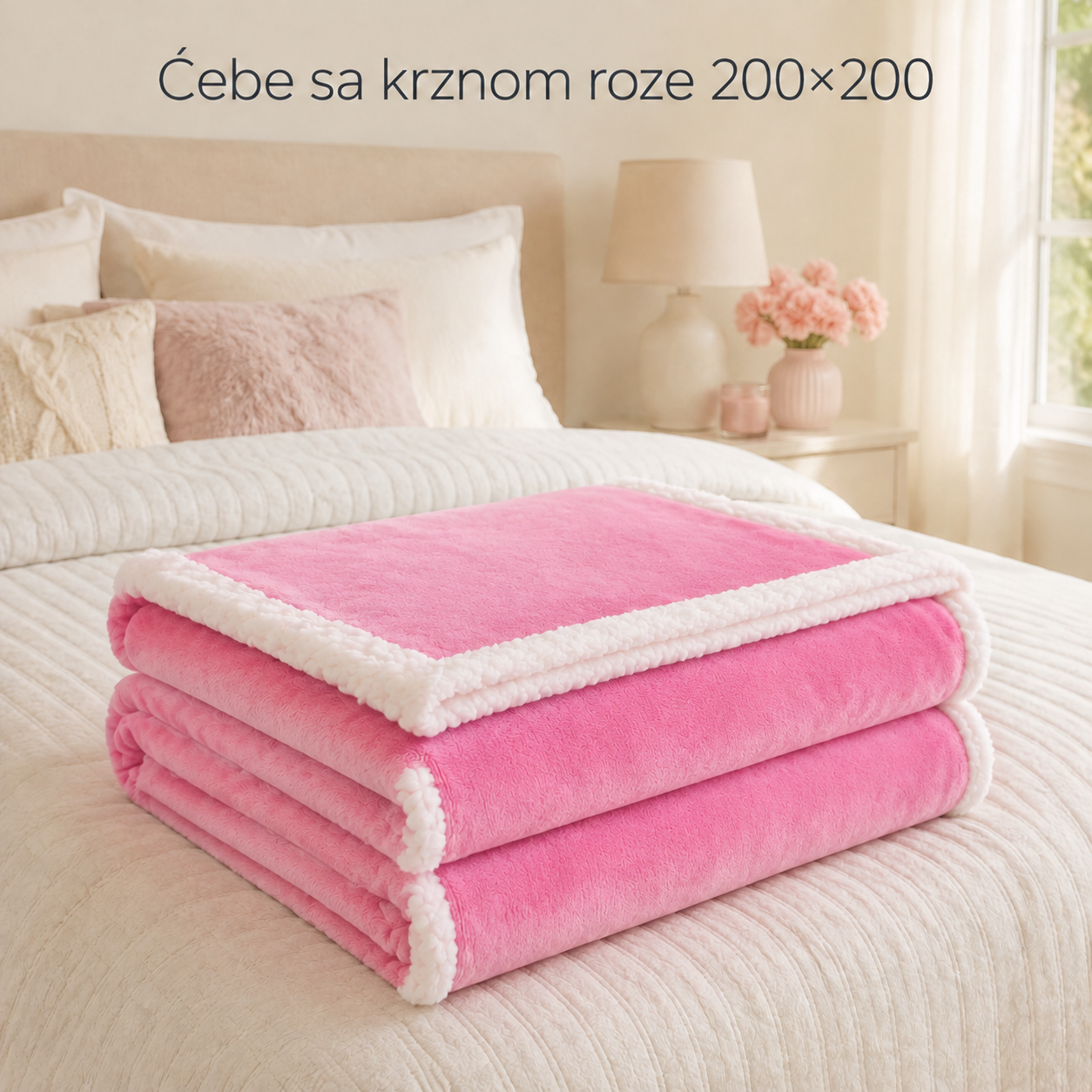 Ćebe sa krznom roze 200×200