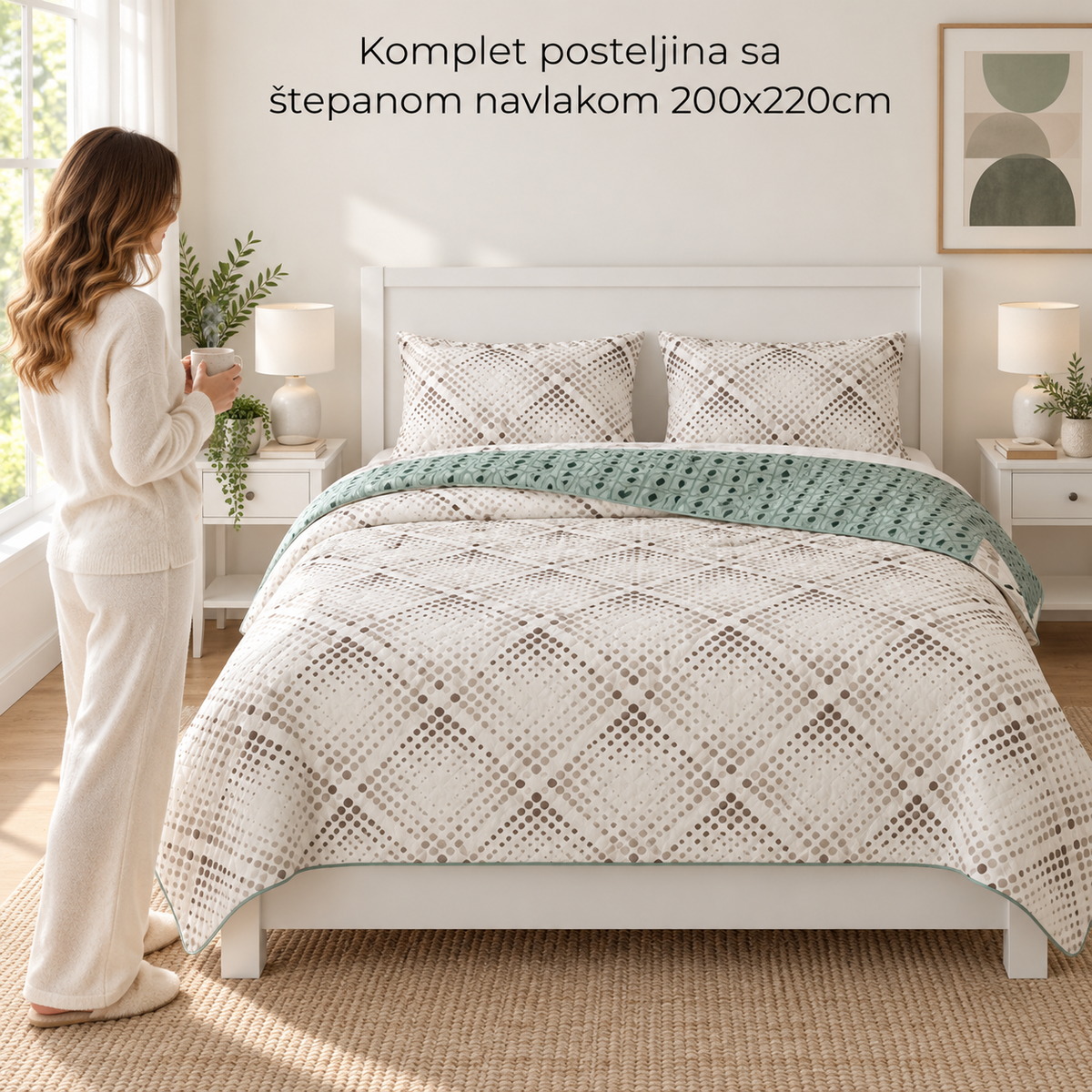 Komplet posteljina sa štepanom navlakom 200x220cm