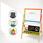 KINDER HOME Dečija drvena tabla, stativ 3 u 1 - tabla, magnetna tabla, tabla sa dodacima