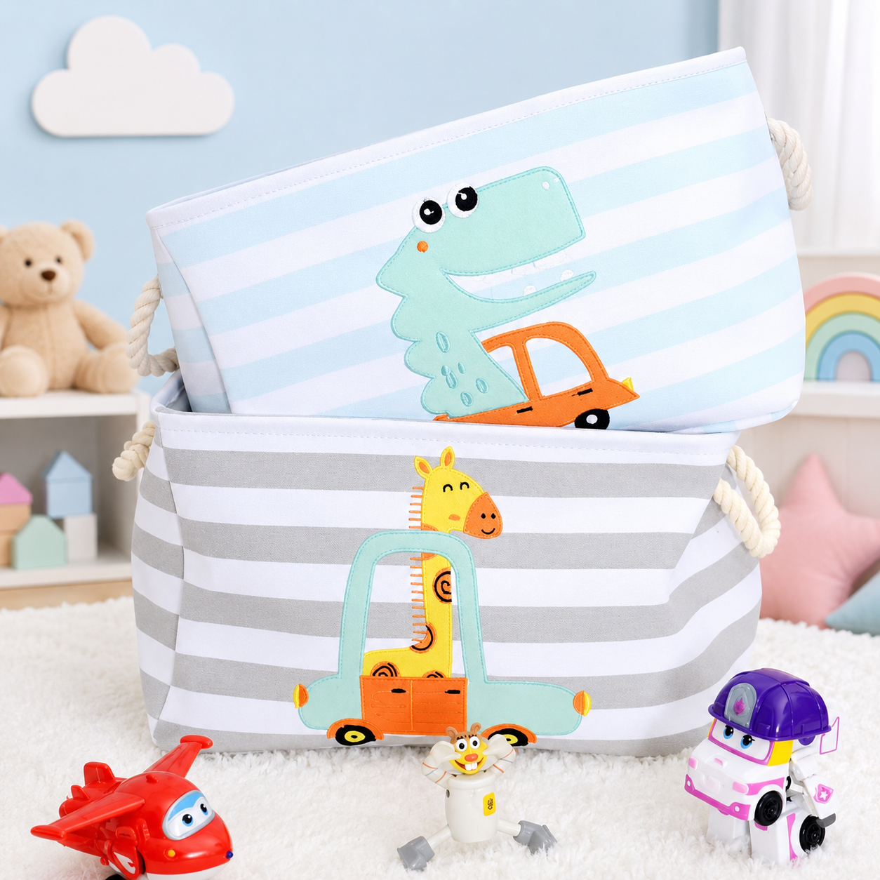 KINDER HOME Kutija za odlaganje igračaka, odeće, kozmetike, sklopiva, sa pogodnim ručkama, za dečiju sobu, spavaću sobu, dnevnu sobu - žirafa