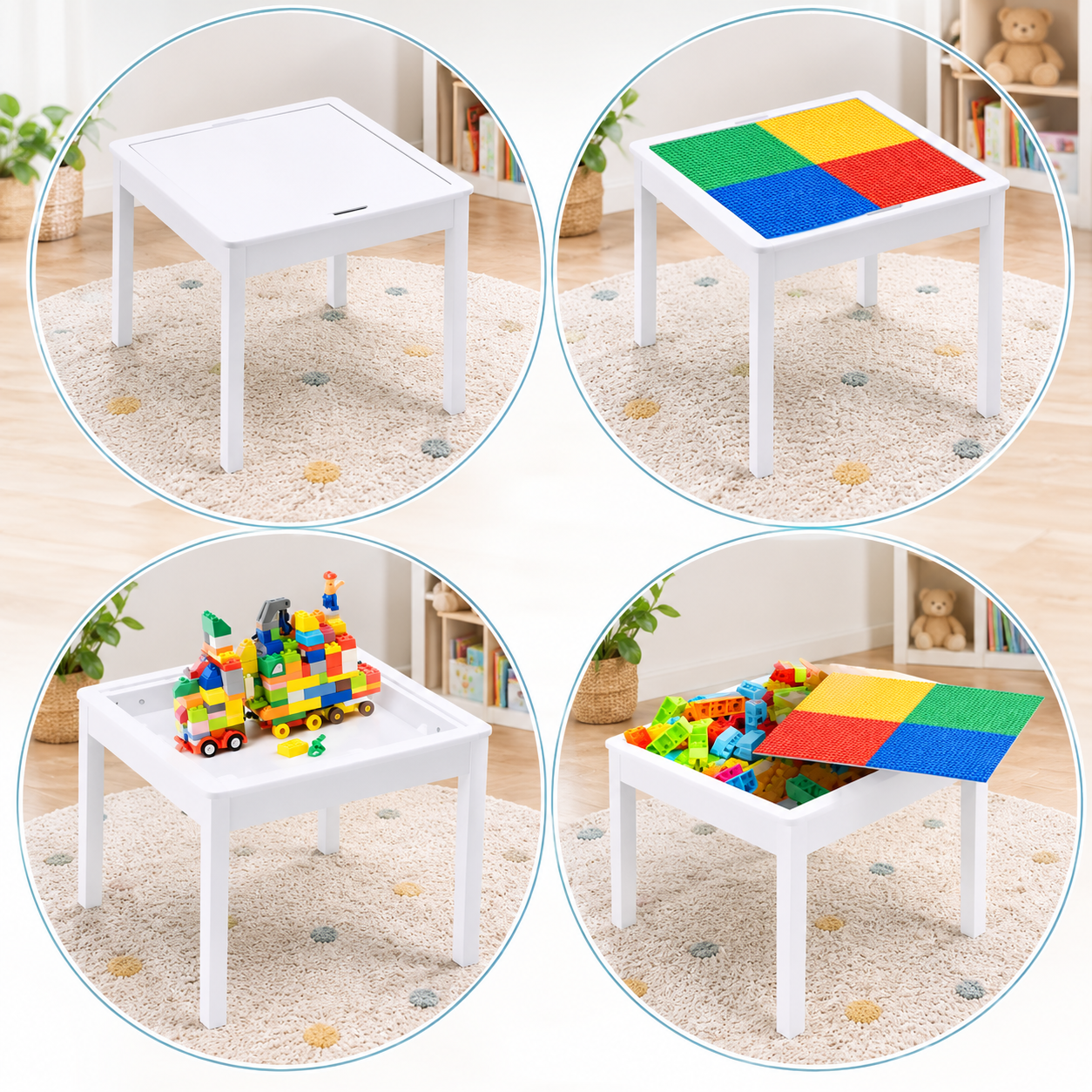 KINER HOME Dečiji sto sa 2 stolice, dvostrani, drveni set za učenje, crtanje, pisanje, slaganje konstruktora tipa lego - belo/siva