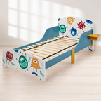 KINDER HOME Dečiji drveni krevet sa zaštitom od pada, ram dušeka od letvica 140/70 cm, udobno postolje - MONSTER
