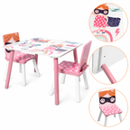 KINDER HOME Dečiji sto sa stolicama, drvena garnitura - za učenje, igru, jelo, nameštaj za dečiju sobu, belo i roze - SUPER GIRL