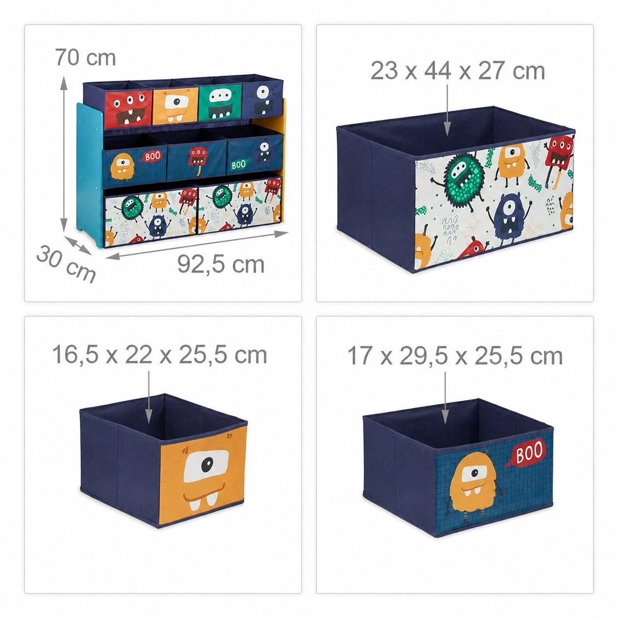 KINDER HOME Organizator dečijih igračaka, polica, delovi sa 9 kutija za odlaganje tekstila - Monster