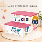 KINDER HOME Dečija stolica, Drvena stepenica na 2 nivoa, Stepenice za dečiju sobu, roze, SUPER DEVOJČICA