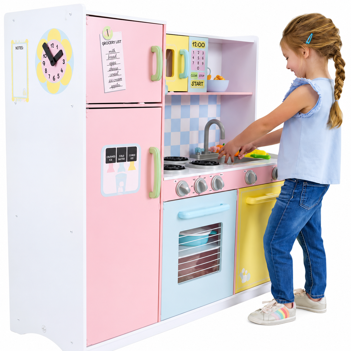KINDER HOME Dečija kuhinja, drvena igračka za igranje uloga sa šarenim dizajnom, dimenzije