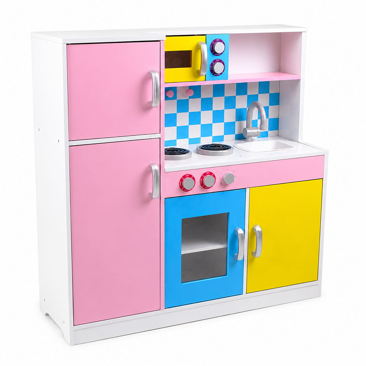 KINDER HOME Dečija kuhinja, drvena igračka za igranje uloga sa šarenim dizajnom, dimenzije