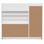 KINDER HOME Dečiji organizator, polica za knjige sa policama za igračke i knjige, 3 tekstilne kutije, drveni, beli, 92x30x80 cm, Montesori