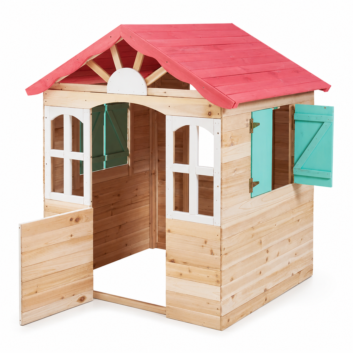 KINDER HOME Dečija drvena kućica za igru na otvorenom - za dvorište i baštu, 115×102×129 cm