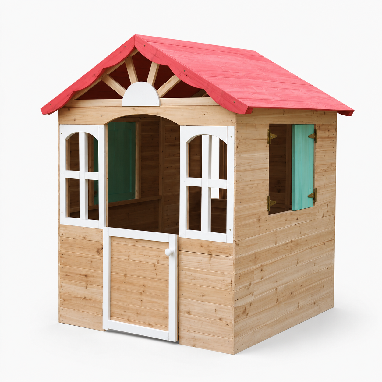 KINDER HOME Dečija drvena kućica za igru na otvorenom - za dvorište i baštu, 115×102×129 cm