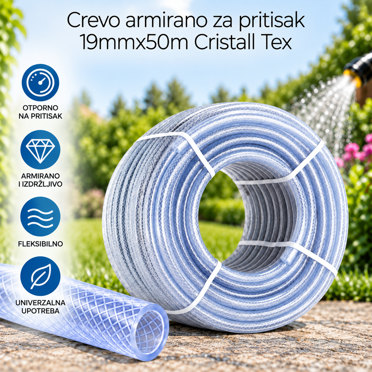 Crevo armirano za pritisak 19mmx50m Cristall Tex