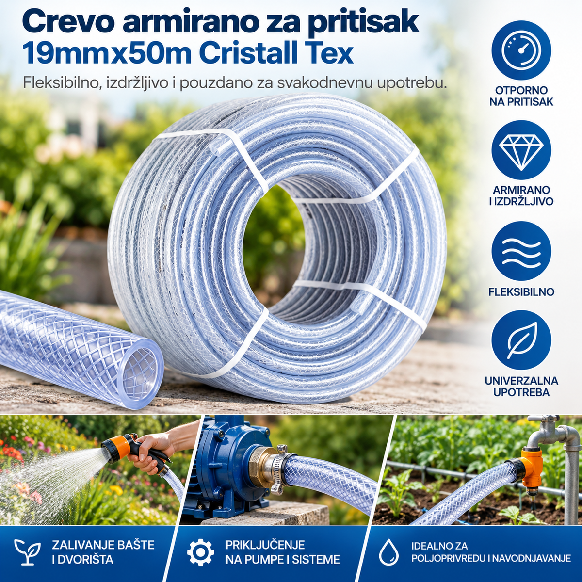 Crevo armirano za pritisak 19mmx50m Cristall Tex