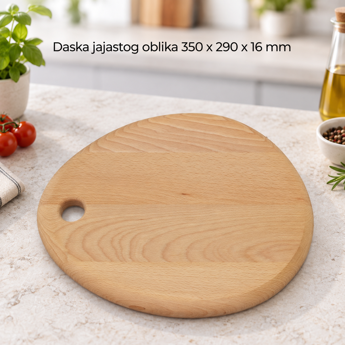 Daska jajastog oblika  350 x 290 x 16 mm