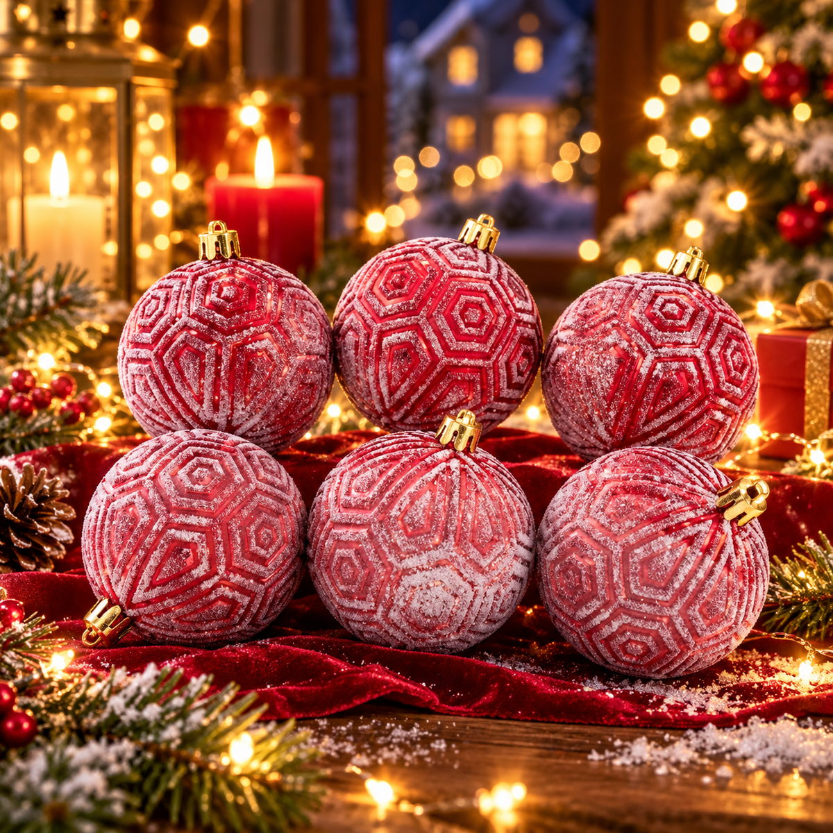 Dekorisane kugle za jelku set 6kom   6cm crvene 50688