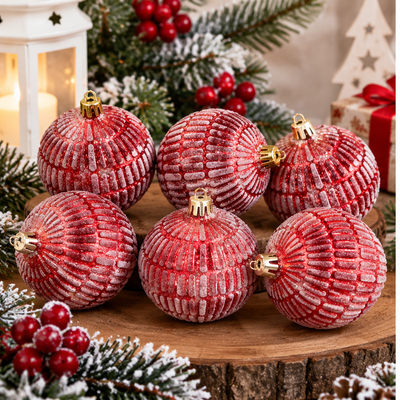 Dekorisane kugle za jelku set 6kom   8cm crvene  50678