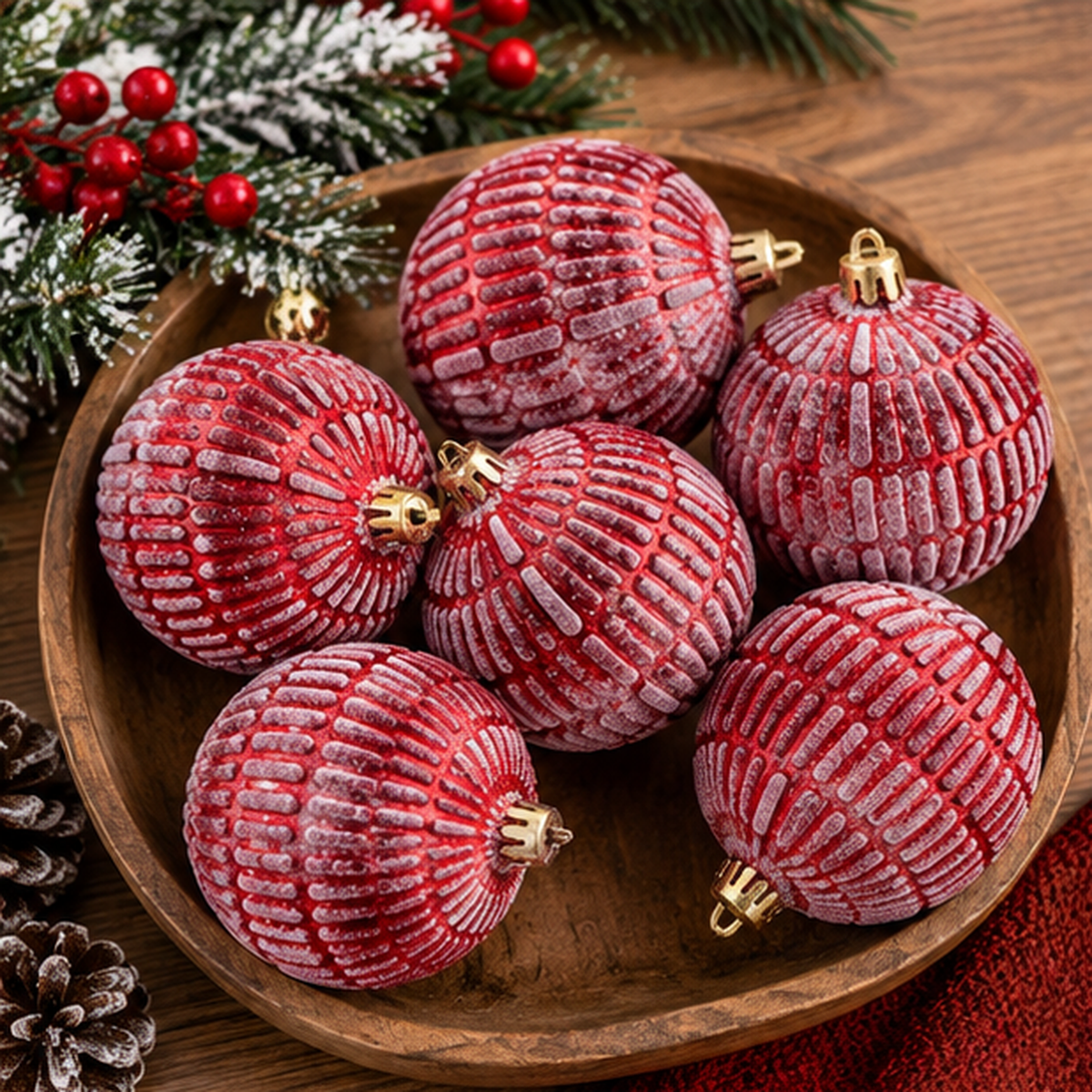 Dekorisane kugle za jelku set 6kom   8cm crvene  50678