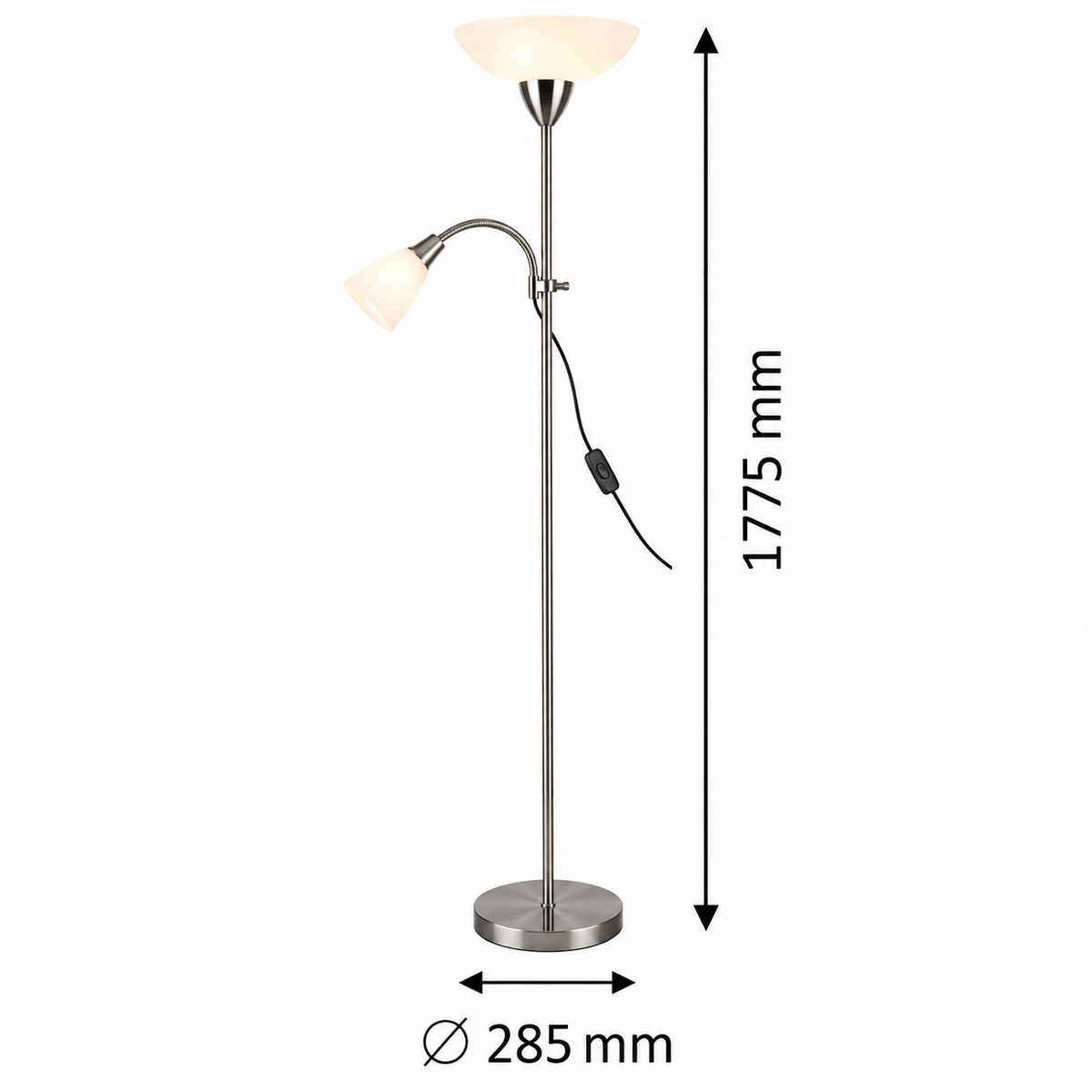 Diana podna lampa sa čitačem E27+E14 brušeni hrom/bela