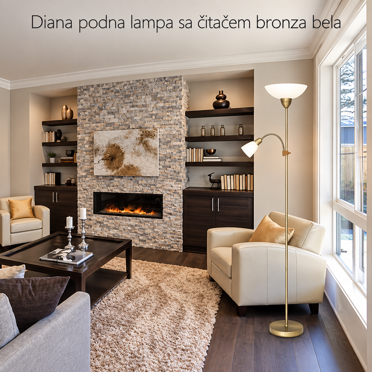Diana podna lampa sa čitačem  bronza bela