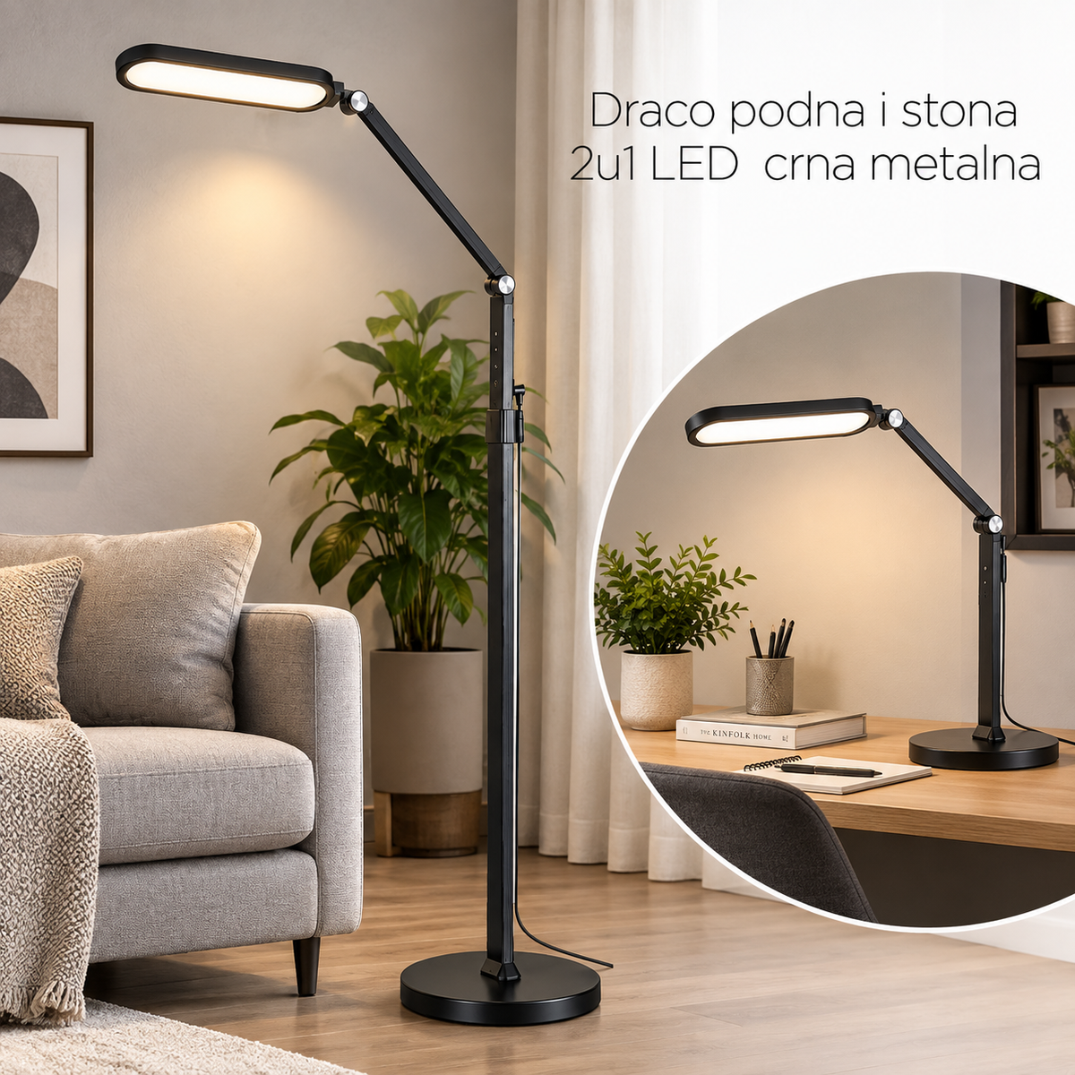 Draco podna i stona 2u1 LED 13W crna metalna