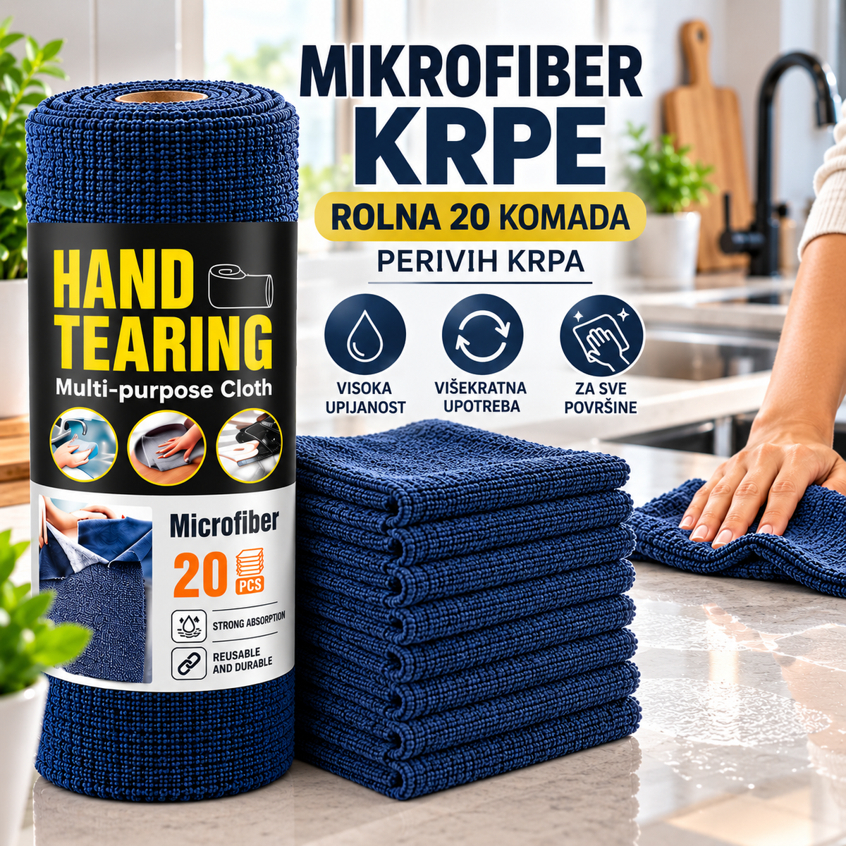 MIKROFIBER KRPE U ROLNI – 20 KOM, 30 × 30 CM