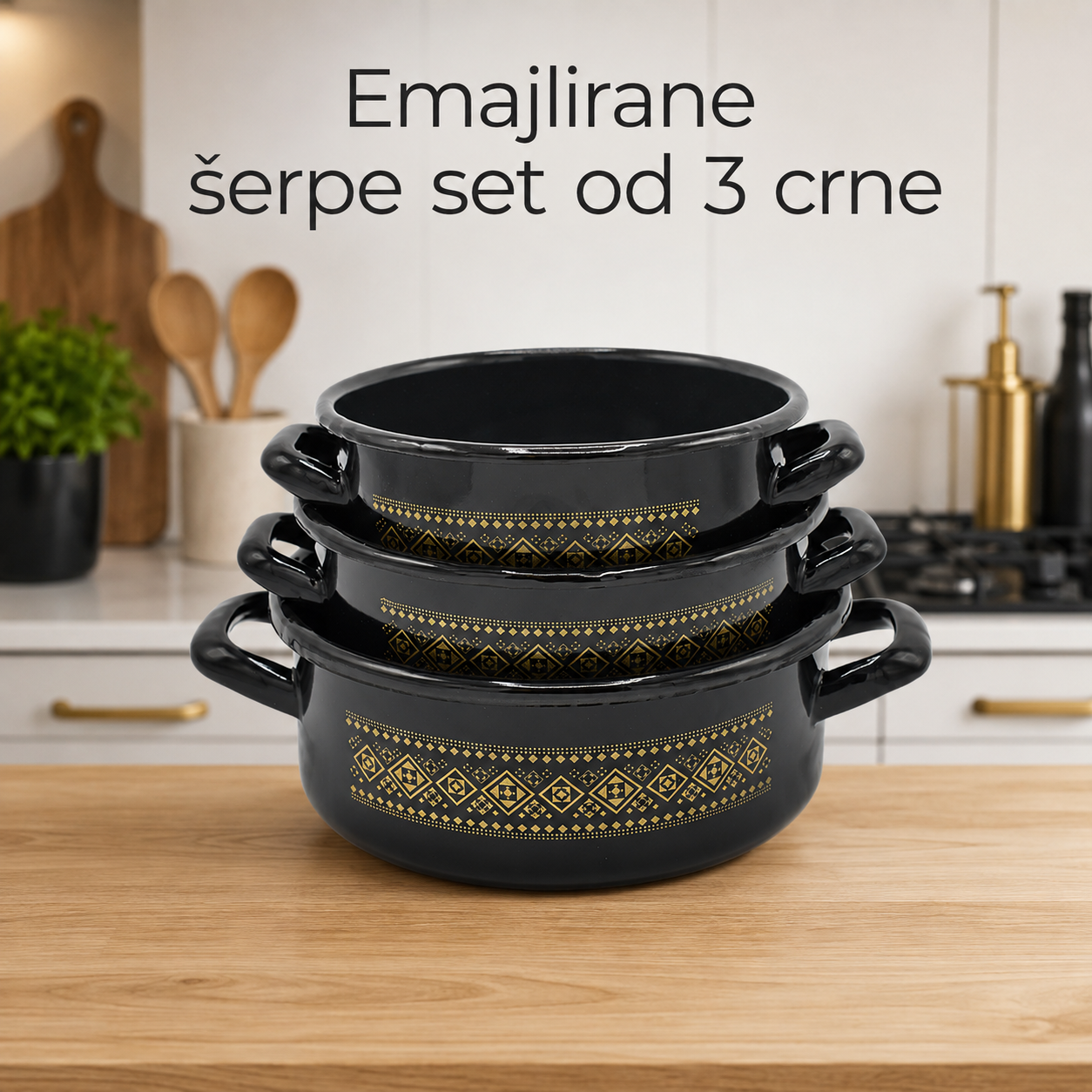 Emajlirane šerpe set od 3 crne