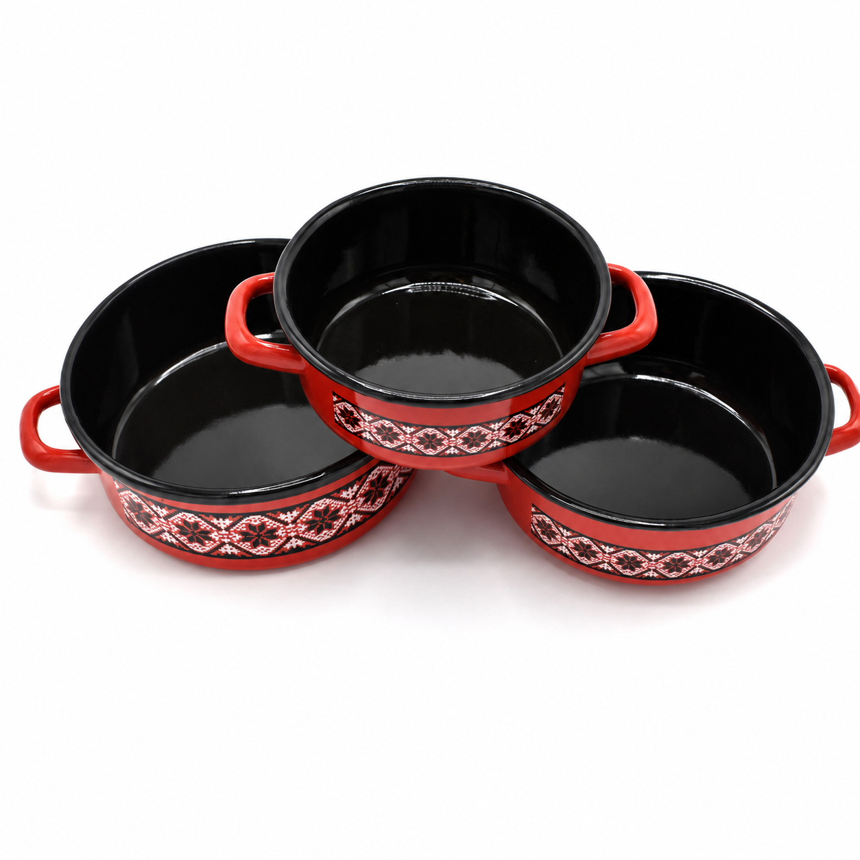 Emajlirane šerpe set od 3 crvene