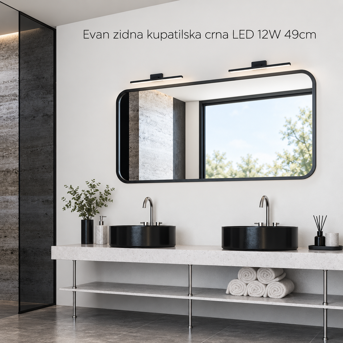 Evan zidna kupatilska crna LED 12W 4000K 49cm
