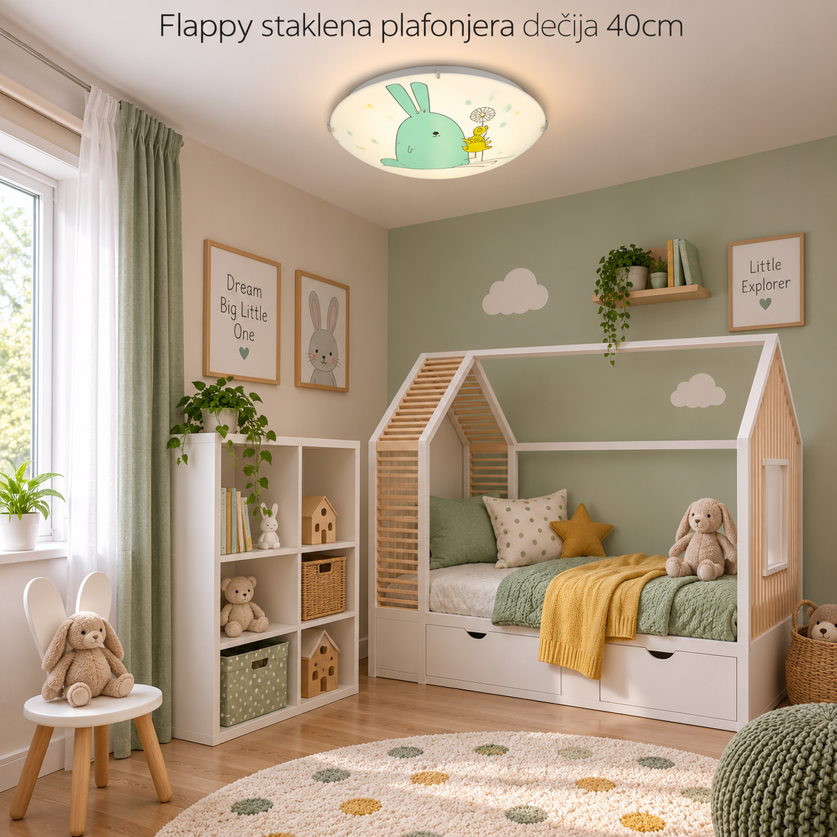 Flappy staklena plafonjera dečija 2xE27 40cm