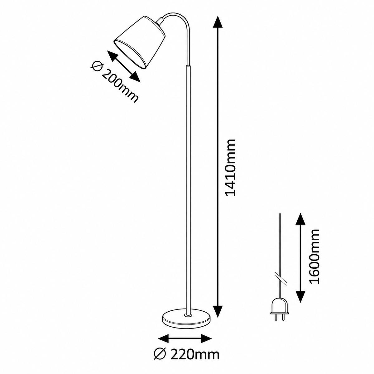 Godric podna E27 crna metal/textil abažur crna 141 cm