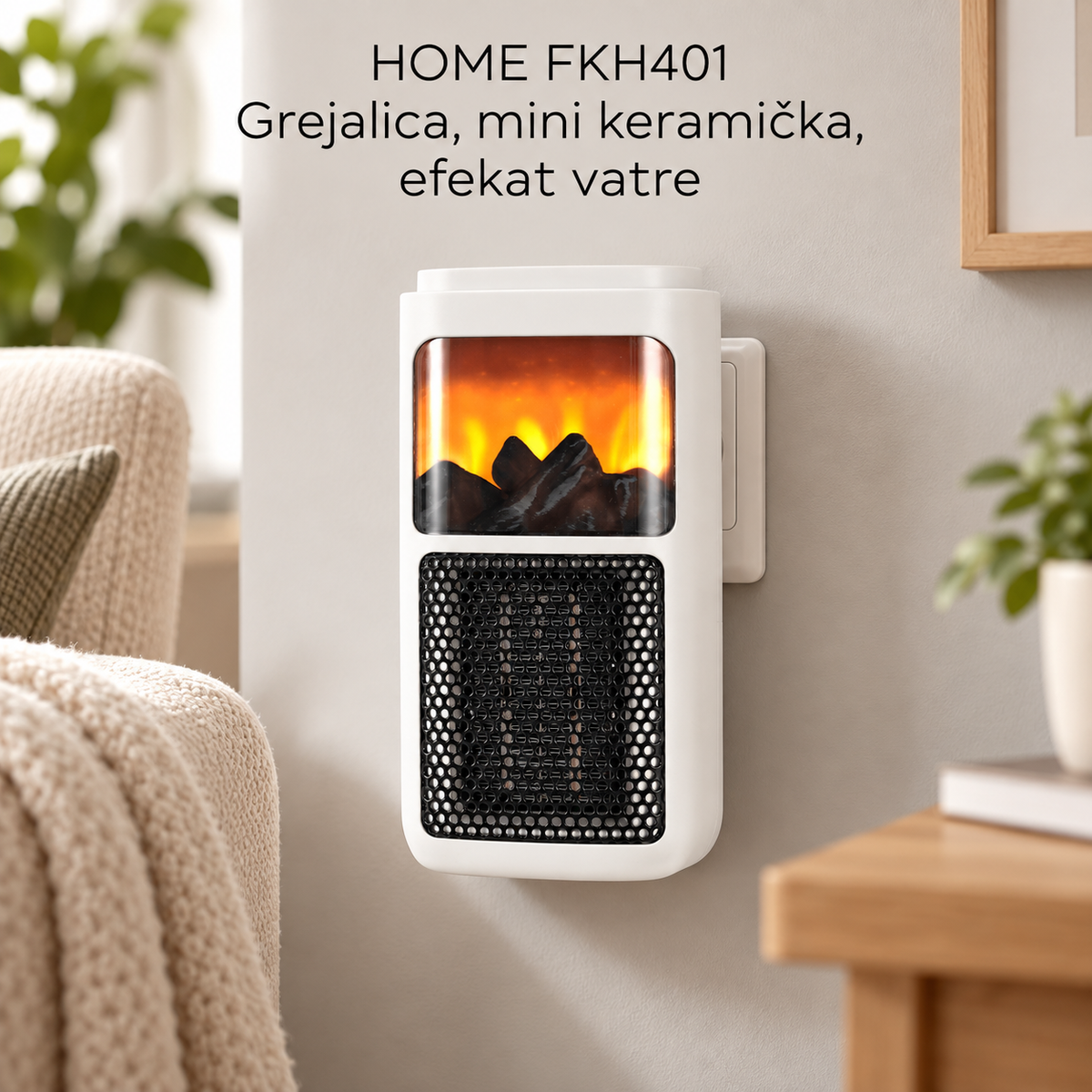 HOME FKH401 Grejalica, mini keramička, efekat vatre